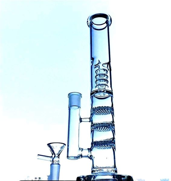 Bang des nargues à tube droit des bongs à eau 3 couches Percolateur Pipes d'eau fumer des plates-formes en verre accessoire avec bol de 18 mm