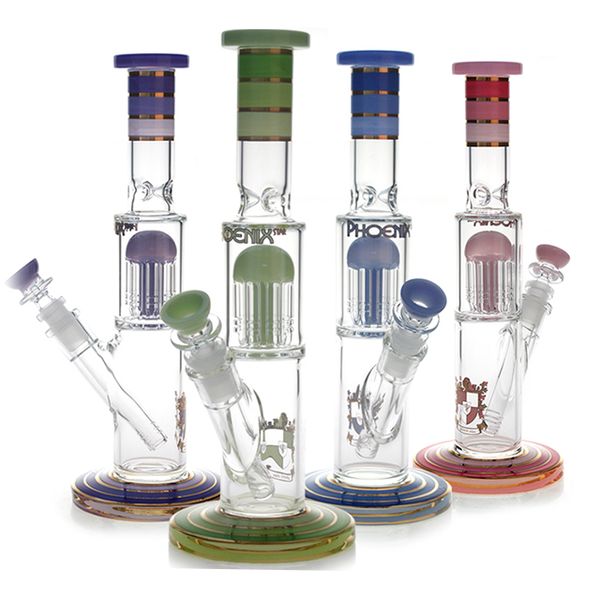 Verre à tube droit fumer Bongs 8 bras Perc percolateur narguilés Shisha Bong conduites d'eau avec bol Dab Rigs 14mm Joint huile plate-forme