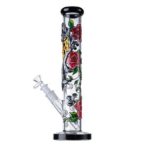 Rechte buis glazen bongs unieke waterpijpen dikke glazen water pijpen handcraft rose rook rook bong olie dab rigs met kom