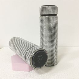 Gobelet droit avec strass 500 ml LED écran tactile diamant Thermos bouteille Smart température affichage gobelets cadeau de noël