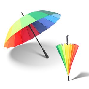 Rechte paraplu winddichte vaste kleur lange handgreep grote automatische regenboog paraplu's sterk frame waterdicht 16 ribs zakelijk geschenk aangepast logo vrouwen mannen w0193