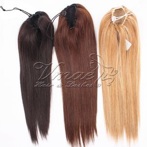 Vmae rechte 100 g blonde dubbel getrokken natuurlijke kleur paardentail strakke gatclip in drawstring paardenstaart maagdelijk menselijk haar extensions