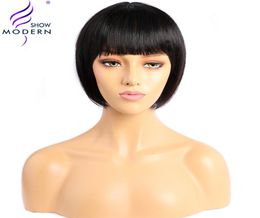 Peluca recta Bob Bobs With Bangs Modern Show Short 100 Made with Wigs Hair Human Black Machine Remy Hair para Brasilia Wome4850345