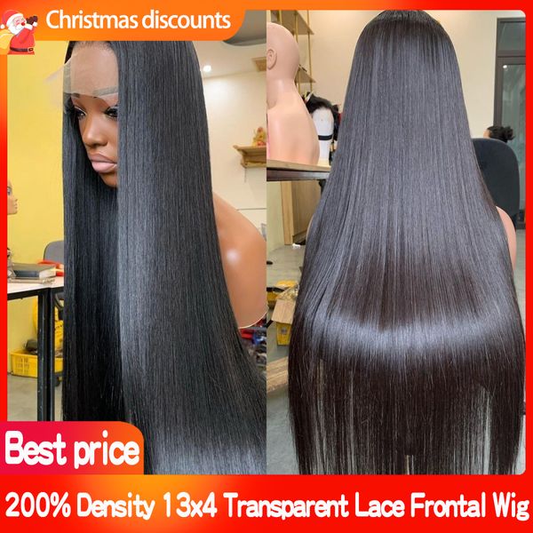 Perruques droites 200% densité vietnamienne cheveux humains bruts dentelle transparente 13x4 perruque frontale complète non transformés couleur naturelle