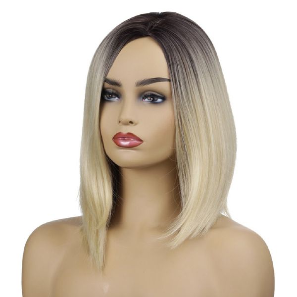 Pelucas rectas Ombre Color Rubio Corto Negro Pelucas Cosplay Peluca Sintética Para Mujer Extensiones de Cabello Al Por Mayor