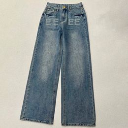 Pantalon droit en Denim pour femmes, Jean avec lettres de styliste sur le devant, de luxe, taille arrière, en cuir PU, Patchwork