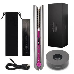 Lisseurs mini 2 en 1 Rollerflat Iron USB 4800mAh Hair Sailener Curler Professional Plate Wide Fer Lisongers Appareils de style 240