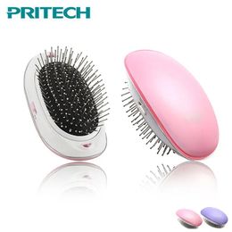 Pritech électrique Mini brosse à cheveux négatif ionique défriser les cheveux peigne Vibration Massage antistatique brosse à cheveux livraison directe