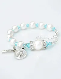 Brin 1 pc Fresh Sweet Cross Christ Colorful Imitation Pearls Breded Bracelet Women Party Daily Gift