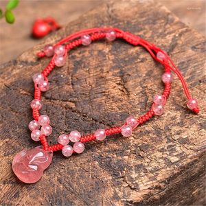 Strand 1 Pc Pierre Naturelle Rouge Fraise Vert Aventurine Bracelet Cheville Chaîne À La Main Artisanat De Mode Bijoux Cadeau Pour Les Femmes