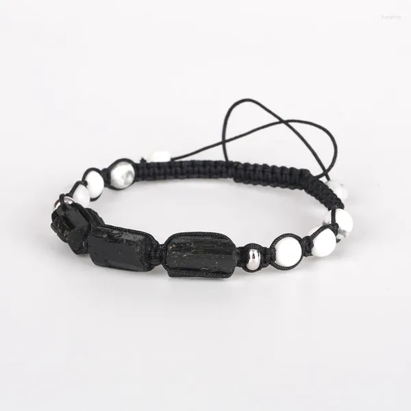 Brin 1 pcs Naturel Rough Black Tourmaline Stone Perle blanche Bracelet à la main en nylon Rope Nylon Unisexe Unisexe