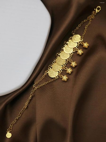 Strand 1 pieza de alta calidad Monedas de color de oro Suxiliar de brazaletes para mujeres Pulseras de monedas turcas Musulmán Regalos nupciales árabes islámicos