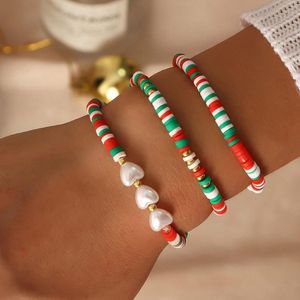 Strand 1 Set (3 PCs / Set) Polymer Clay Christmas Jewelry Bracelets Multicolor Imitation Pearl Heart Fashion Gifts 16cm (6 2/8 