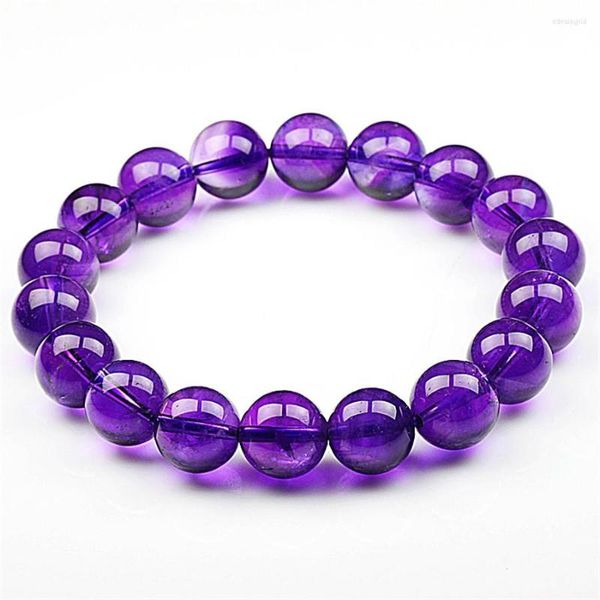 Pulseras moradas naturales auténticas para mujer, pulsera elástica con cuentas de cristal redondas, de 10-15mm, venta al por mayor