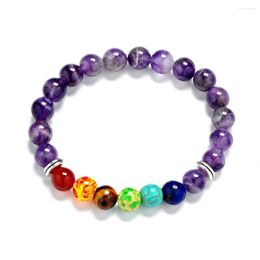 Strand 10 colores 8 mm Natural Seven Chakras Stone Beads Pulsera Lava Purple Green Stretch Yoga Jewelry Pulseras de ojo de tigre