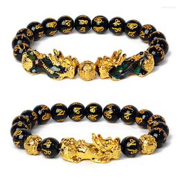 Pulsera de cuentas de Feng Shui de 10 Mm para hombre, dragón Pi Yao, amuleto negro tallado a mano, joyería de buena suerte Pixiu para mujer