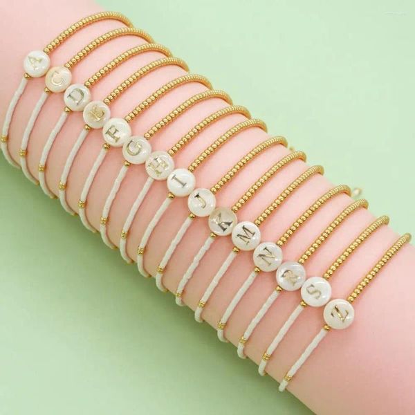 Hebra 10 piezas pulseras de cuentas minimalistas letras de concha cadenas ajustables delgadas regalo de joyería para niñas