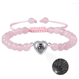 Strand 100 talen I Love You Heart Projectiearmband 6 mm natuursteen Healing Pink Crystal Beads Yoga Gift