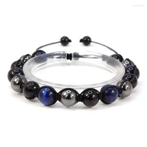 Strand 100-Uniqe Style Naturel Obsidienne Hématite Noir Oeil De Tigre Pierre Boule Tricot Bracelet Réglable Mode Bijoux Cadeau