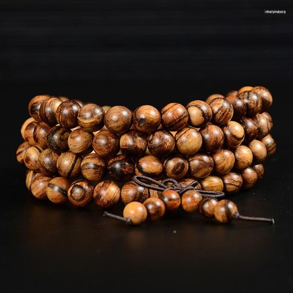 Brin 108 0.8 cm Hua Qinan Bois Perles De Prière En Bois Naturel Mala Bracelet Bouddha Chapelet Collier Bouddhiste Bijoux