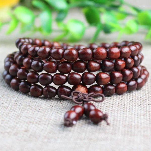 Bracelets de perles de bouddha en bois de santal, brin 108, avec petites feuilles, goutte d'eau violette, pour hommes et femmes
