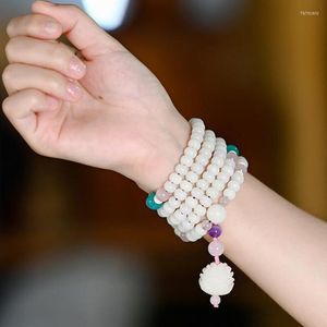 STRAND 108 Mala kralen Bracelet Gebed Stone Haling Pink Quartz Dames pols Lotus armbanden Yoga