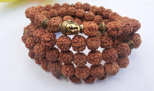 Strand 108 Mala Beads Rudraksha Pulsera Collar Natural Bodhi Seed Yoga Pulseras de oración Buda Muñeca