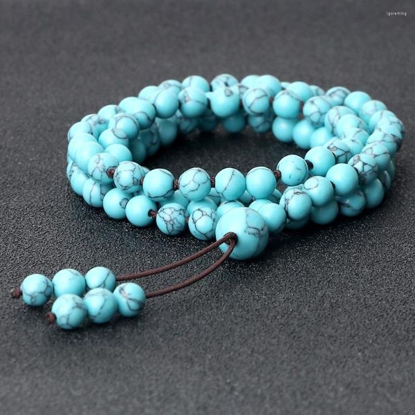 Strand 108 Mala Natural Piedra Azul Cuentas Collares Pulsera Para Mujeres Hombres Lucky Energy Brazalete Japamala Meditación Yoga Espíritu Joyería