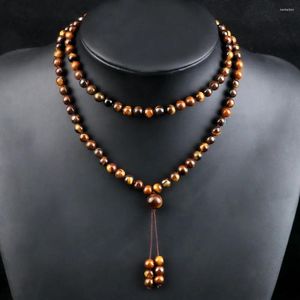 Strand 108 pierre naturelle Agate de feu perles d'onyx noir Bracelet collier hommes multicolore oeil de tigre femmes Malachite bijoux de prière