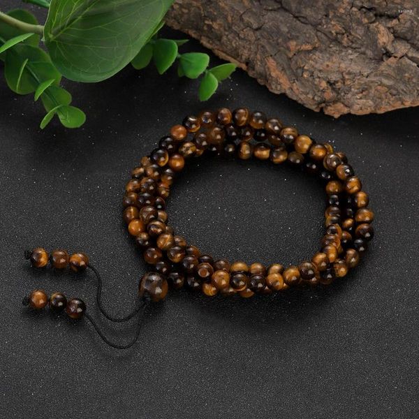 Collar de oración con cuentas de ojo de tigre 108 naturales, piedra de ónix y malaquita verde Unisex, joyería larga de meditación budista Mala