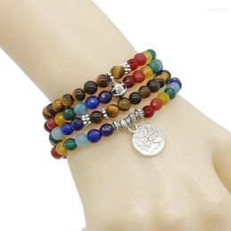 Strand 108 Obsidienne Cristal Perle De Prière Multicouche Stretch Bracelets Tibétain Bouddhiste Méditation Mala Perles Bracelet Collier