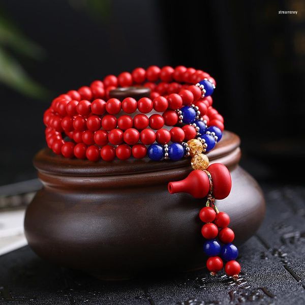 Hebra 108 piezas de lapislázuli pulsera cinabrio Buda rojo joyería pulseras suéter cadena mujer pareja año destino