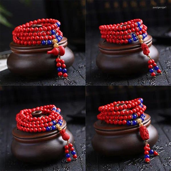 Strand 108 pulseras de cinabar rojo pareja tránsito Buda Boads Masculino y femenino Año primordial Estilo chino