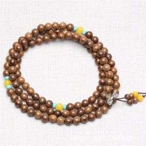 Bracelet Mala en perles de bois pour hommes et femmes, brin 108, en argent tibétain, chapelet de méditation bouddhiste, Yoga, bijoux de prière pour femmes