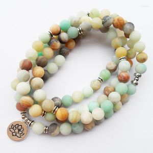 Bracelet Mala en Amazonite mate Tasbih, perles de prière, pendentif Lotus ancien, bouddha, Religion, Yoga, brin 108beas