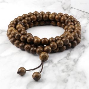 Strand 10mm 108 cuentas Mala pulseras oración cuentas de madera brazaletes elásticos sándalo budista pulsera mujeres hombres encanto joyería regalos Yoga