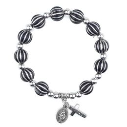 Brin 10mm Perles Acryliques Bracelets Catholiques Religieux Croix Pendentif Vierge Marie Bracelet Élastique Perlé Brins