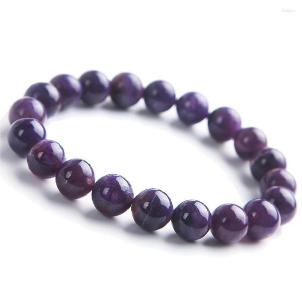 Strand 10mm Natural Genuine Purple Charoite Acabado Stretch Pulseras para mujeres Femme Charm Crystal Round Bead Bracelet