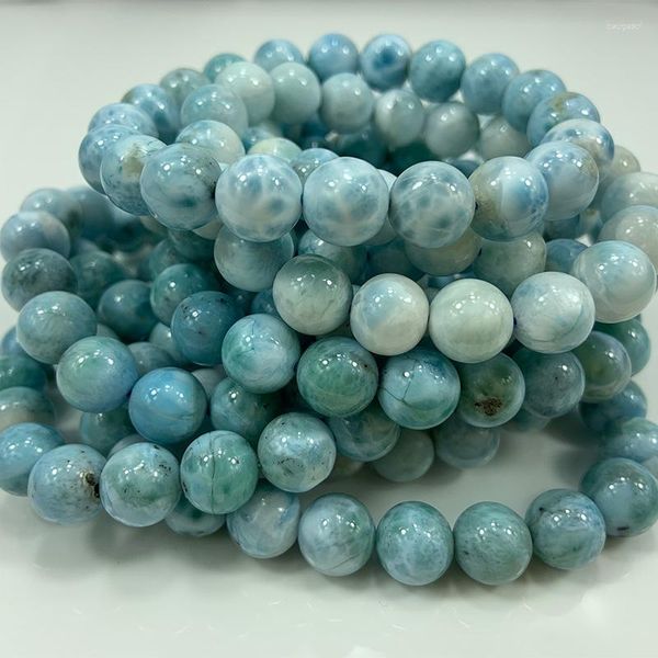 Bracelet de perles en pierre de Larimar naturelle, brin de 10mm, rond, bleu, ample, pour femmes et hommes, cadeau, collier à faire soi-même