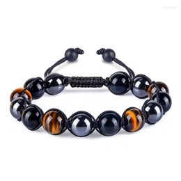 Brin 10mm pierre naturelle oeil de tigre pierre biliaire noire perle ronde trois couleurs Bracelet réglable à la main pour femmes hommes