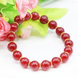 Brin 10mm rond rouge rubis bracelet pierre naturelle élastique fabrication de bijoux conception alliage fleur septale perles fait à la main femmes filles cadeaux
