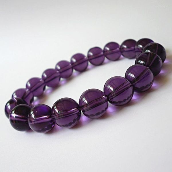 Bracelets en améthystes naturelles de forme ronde, brin de 10mm, perles de cristal extensibles, bijoux pour femmes, pierre de Quartz violet