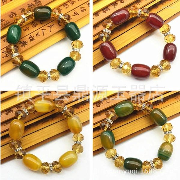 Brin 10pc en gros de l'agate rouge / vert baril baril ovale pour hommes et femmes perles de renflement de bracelet jade cadeau