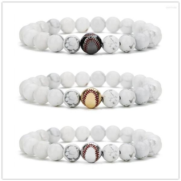 Strand 10 unids Cobre Béisbol Blanco Howlita Piedra Cuentas Pulsera Buda Deporte Energía Reki Yoga Jewelry241C