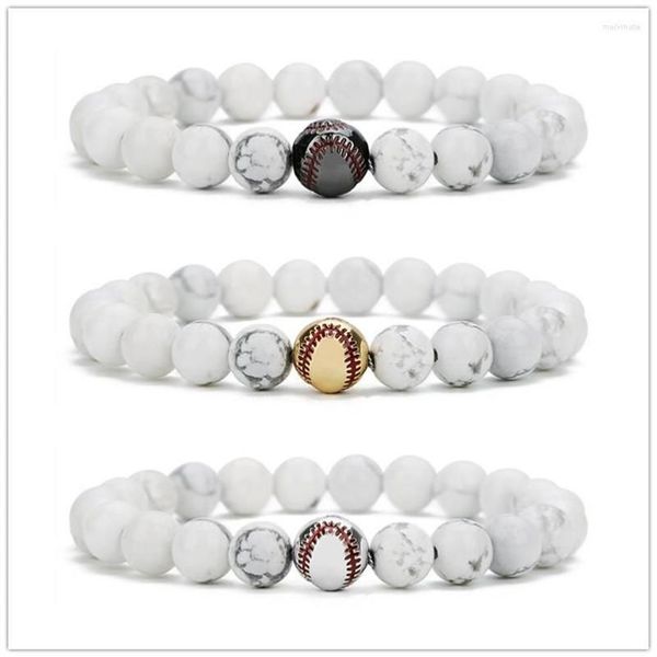 Strang 10 Stück Kupfer Baseball Weiß Howlith Stein Perlen Armband Buddha Sport Energie Reki Yoga Schmuck269s