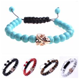 Strand 10PCS / lOT Moda 8MM Pulseras de la amistad tejidas con piedra natural para Mujeres Hombres Tiger Eyes Agates Beaded Yoga Pulseira