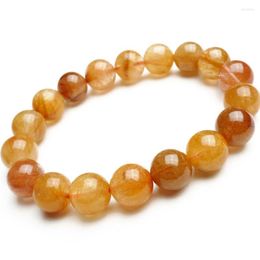 Strand 11mm echte Brazilië natuurlijke koperen haar rutielkwarts kristal ronde kraal armband charme stretch femme