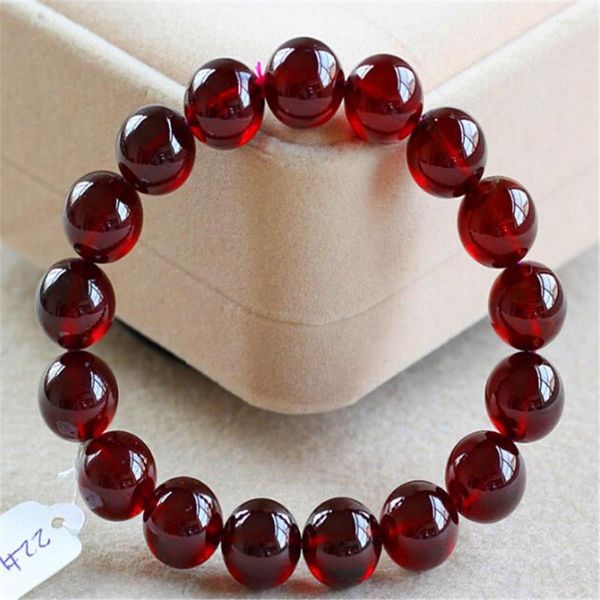 Strand 11mm Genuine Precious Wine Red Natural Stone Granate Cuarzo Crystal Round Beads Pulsera para mujeres Stretch Charm Femme