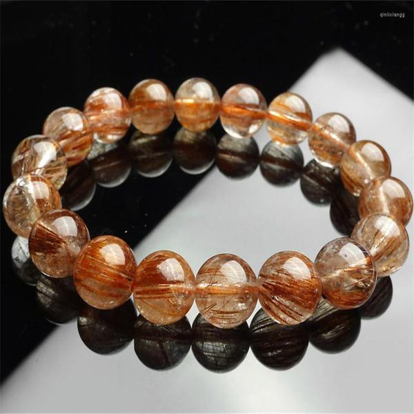 Strand 11 mm Natural Cobre Cobre Rutilado Cristal Ronda redonda Mujeres Femme Stretch Charm Pulsera Solo una