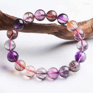 Brin 12mm véritable coloré naturel Super sept mélodie pierre Bracelets pour femme rutile Quartz cristal rond perle Bracelet